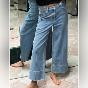Zara Blue Wide-Leg Cropped Denim Jeans